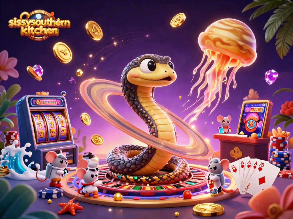 Experience thrilling gameplay at sissyssouthernkitchen with cosmic characters and vibrant casino elements.